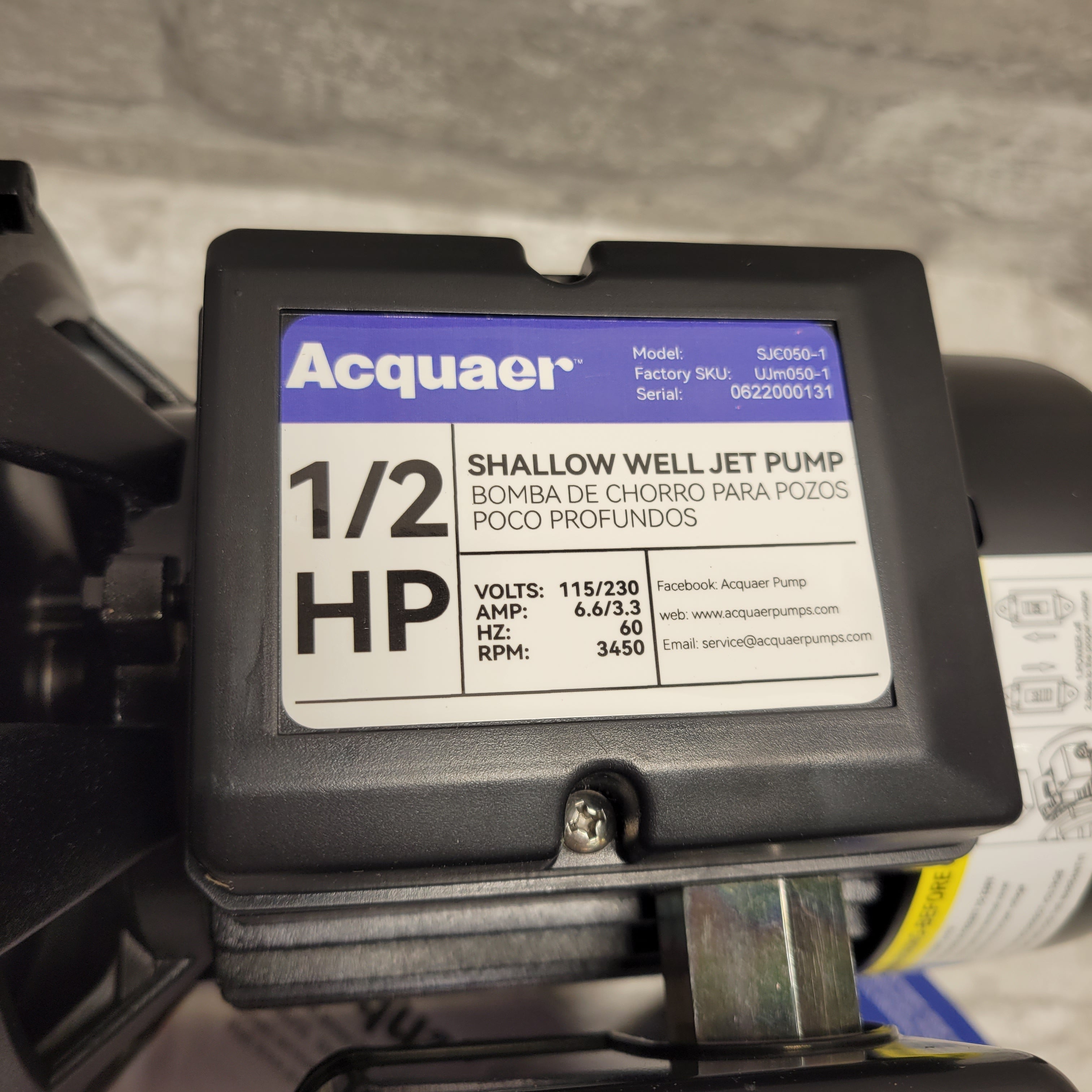 Acquaer 1/2HP Shallow Well Jet Pump, Cast Iron, Well Depth Up to 25ft (8030985912558)